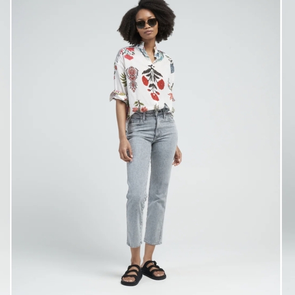 Anthropologie AMO Chloe Crop Jeans Opal Straight Leg High Waisted Acid Wash - Picture 2 of 11